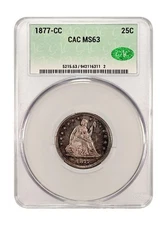 1877-CC 25C Liberty Seated Quarter CACG MS63 (CAC)