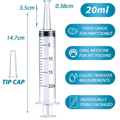 20ml Syringe for Liquid, Oral, Scientific Labs, Measurement, 20 ml, 3 pack