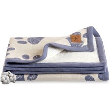 Small Pet Blanket - 100 Organic Cotton, Double Layer Plush Sherpa, Soft Plus...