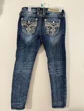 WOMENS ROCK REVIVAL FERRY JEANS SIZE 30 x 30 DISTRESSED EMBELLISHED