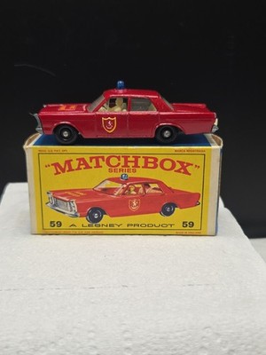 Matchbox Series LESNEY No. 59 Ford Fire Chief Red White W/ Original Box England 