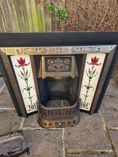 Victorian Agnews Cast Iron Fireplace with Floral Design and Nu Flame Gas Fire...