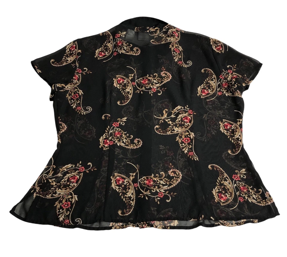 Vintage Y2K Emma James Top 14 Black Paisley Floral Sheer Button Boho Whimsigoth - Image 2 of 4