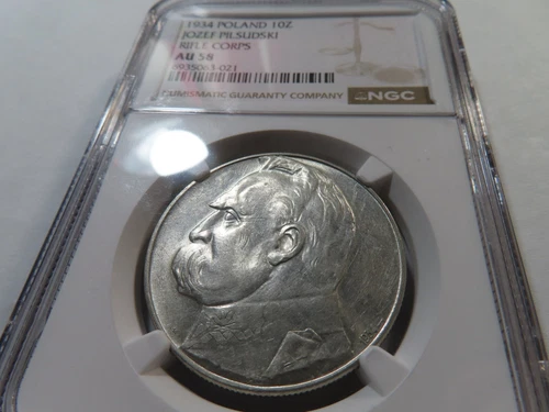 J73 Poland 1934 10 Zlotych Josef Pilsudski Rifle Corps NGC AU-58 RARE