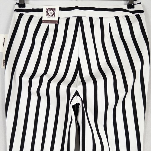 Pantalón Anne Klein Slim Anke Talla 8 Negro Blanco Rayas Frontales Planos Bolsillos Elastizados * - Imagen 5 de 10
