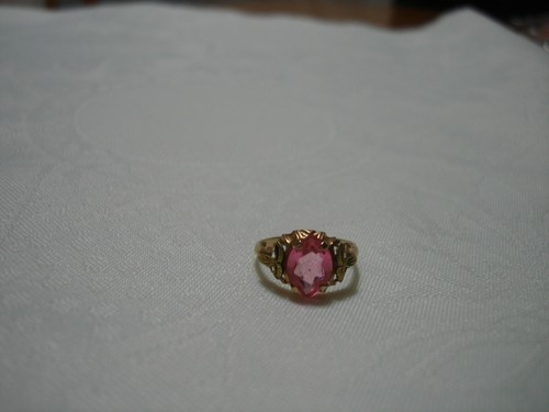 VINTAGE SCHÖNER FARBIGER ROSA STEIN 1,4 GRAMM 10K MASSIVER GOLD COCTAIL RING GRÖSSE 5,75 - Bild 9 von 9