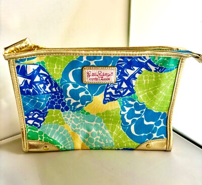 Lilly Pulitzer Estee Lauder 100% Polyester Sea/Coral Pattern Cosmetic  Makeup Zi