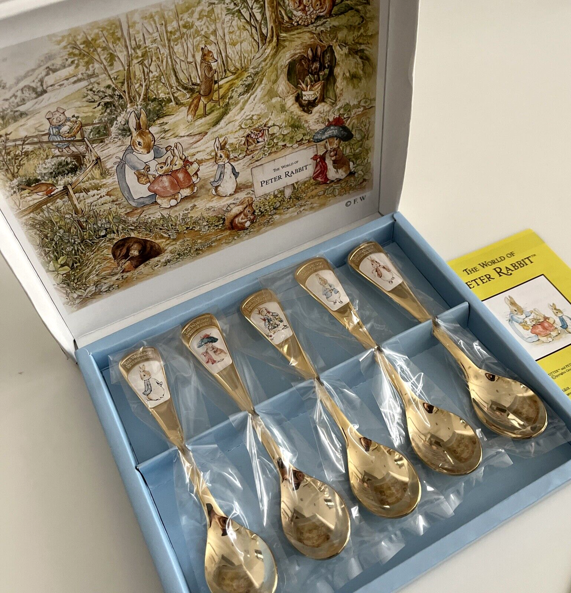 アサヒ the world of peter rabbit スプーン&フォーク Peter Rabbit Spoon 5 piece Cutlery Gold Color Asahi made in Japan