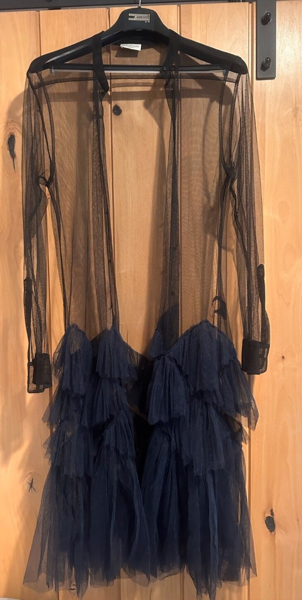Dries Van Noten Sheer Black Shirt Dress with Blue Tulle Skirt | eBay