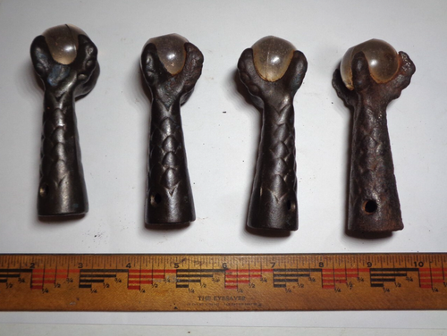 ANTIQUE CAST IRON BALL & CLAW FEET w/GLASS BALLS. 4 QTY. TABLE - STOOL HARDWARE - Picture 5 of 6