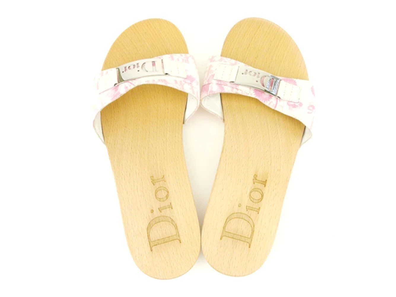 Sandales Dior femmes logo argent 36,5 blanc rose beige toile émail bois chaussures