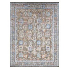 11'9" x 15'2" Brown Antiqued Tebraz Silk Wool Hand Knotted Oversized Rug R87644