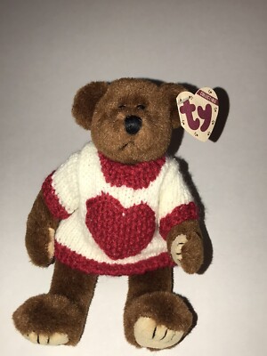 TY Attic Treasures Brown Teddy Bear w/Sweater Red Heart