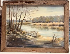Vintage Impressionist Landscape Oil Painting Virginia Fall Lake Landscape Art