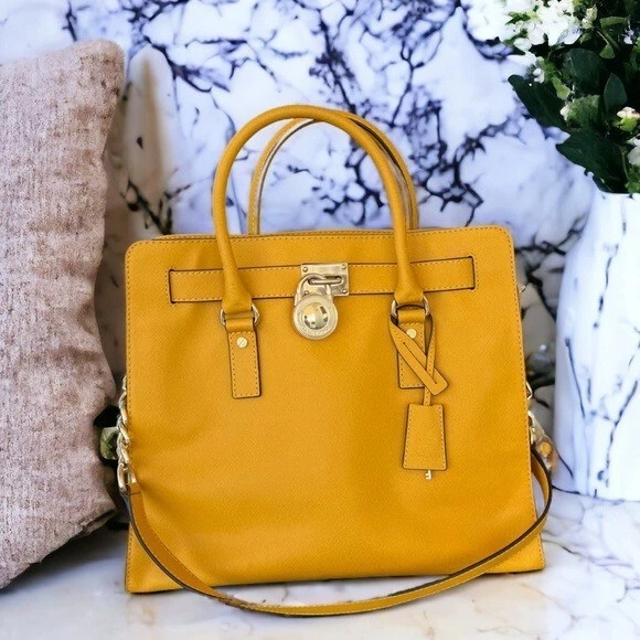 Michael Kors Hamilton Yellow Gold Saffiano Leather Large Tote Satchel