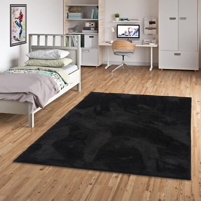 Super Soft Kinder Hochflor Teppich Silky Kids Schwarz