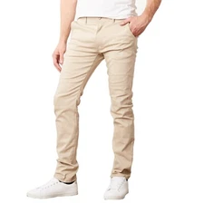 Mens Chino Pants Cotton Stretch Slim Fit Belt Zip Fly Trouser Casual Work School