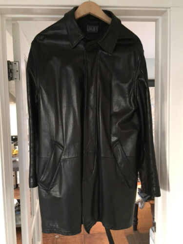 DKNY Men's Black Leather Jacket/Car Coat Sz Medium Cuir (donna 