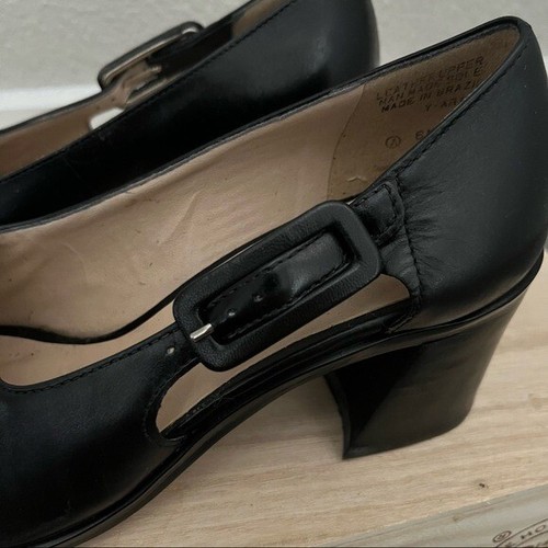 Enzo Angiolini 90s Vintage Black Open Toe Block Heel Leather Sandals 6 - Picture 7 of 9
