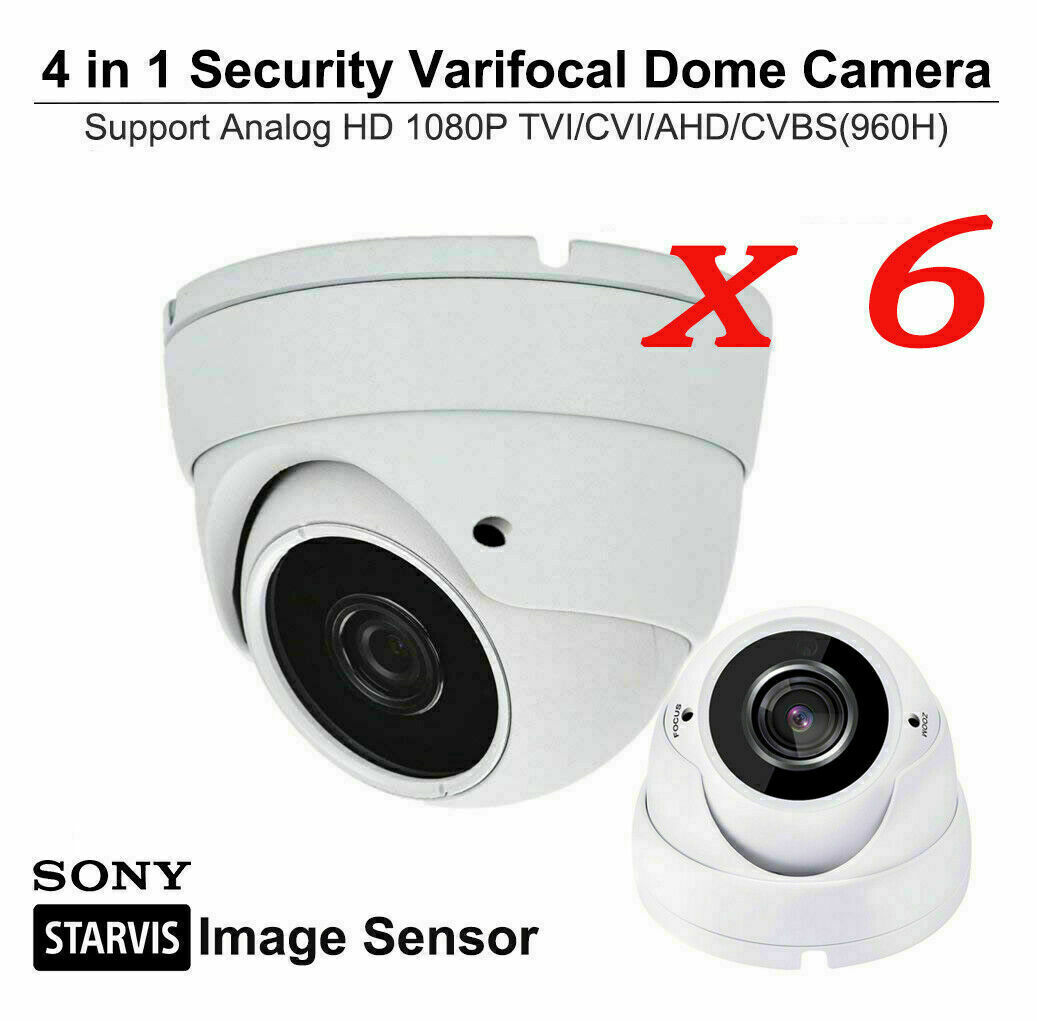 [6 PKG]1080P Security Camera 2.8mm-12mm Varifocal Lens HD TVI CVI AHD CVBS White
