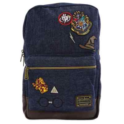 Loungefly Harry Potter Patches Backpack Hogwarts Blue Denim  display picture 1