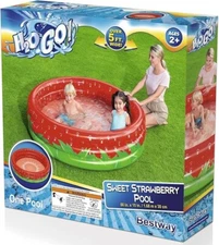 H2OGO Sweet Strawberry Inflatable Kiddie Swimming Pool, 63" Diameter 15" Height