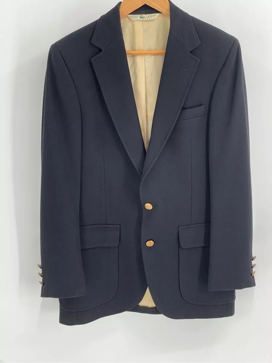 Izod Lacoste Blazer Men s Size 38 Vintage Wool Black Gold Buttons Suit Jacket