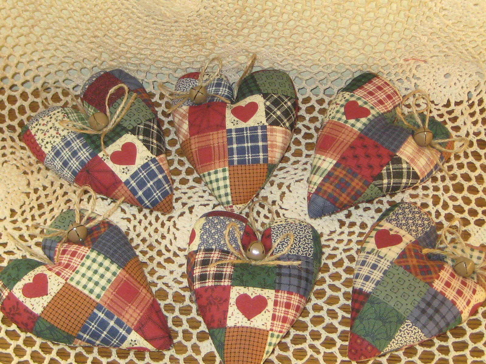 Country Decor 6 Patchwork Fabric Hearts Wreath Accents Handmade Valentine Gifts