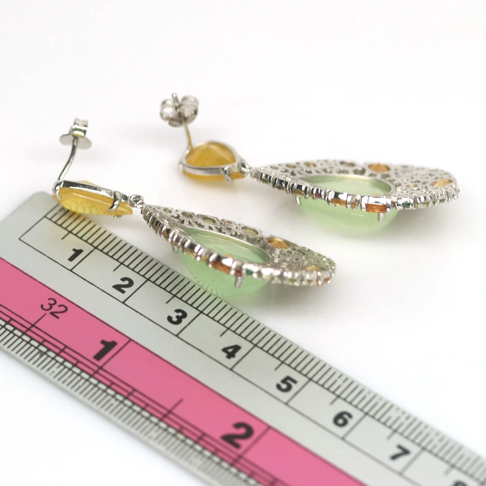 Gmestone 12 X 15 mm Green-Prehnite Sapphire Peridot Diopside Earrings 925 Silver - Image 3 of 4