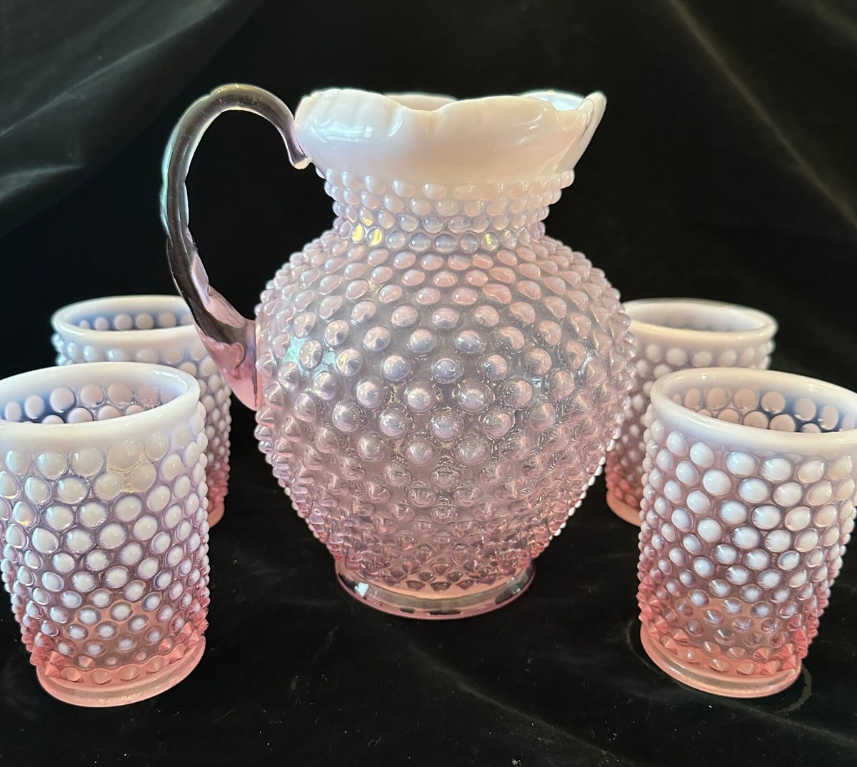 fenton opalescent ビンテージ　ガラス製 花瓶 Fenton Art Glass Pink Opalescent Hobnail Ruffle Double Crimp