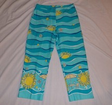 Vintage LILLY PULITZER Sun/Waves/Beach Aqua  Yellow Capri Crop Pants 2