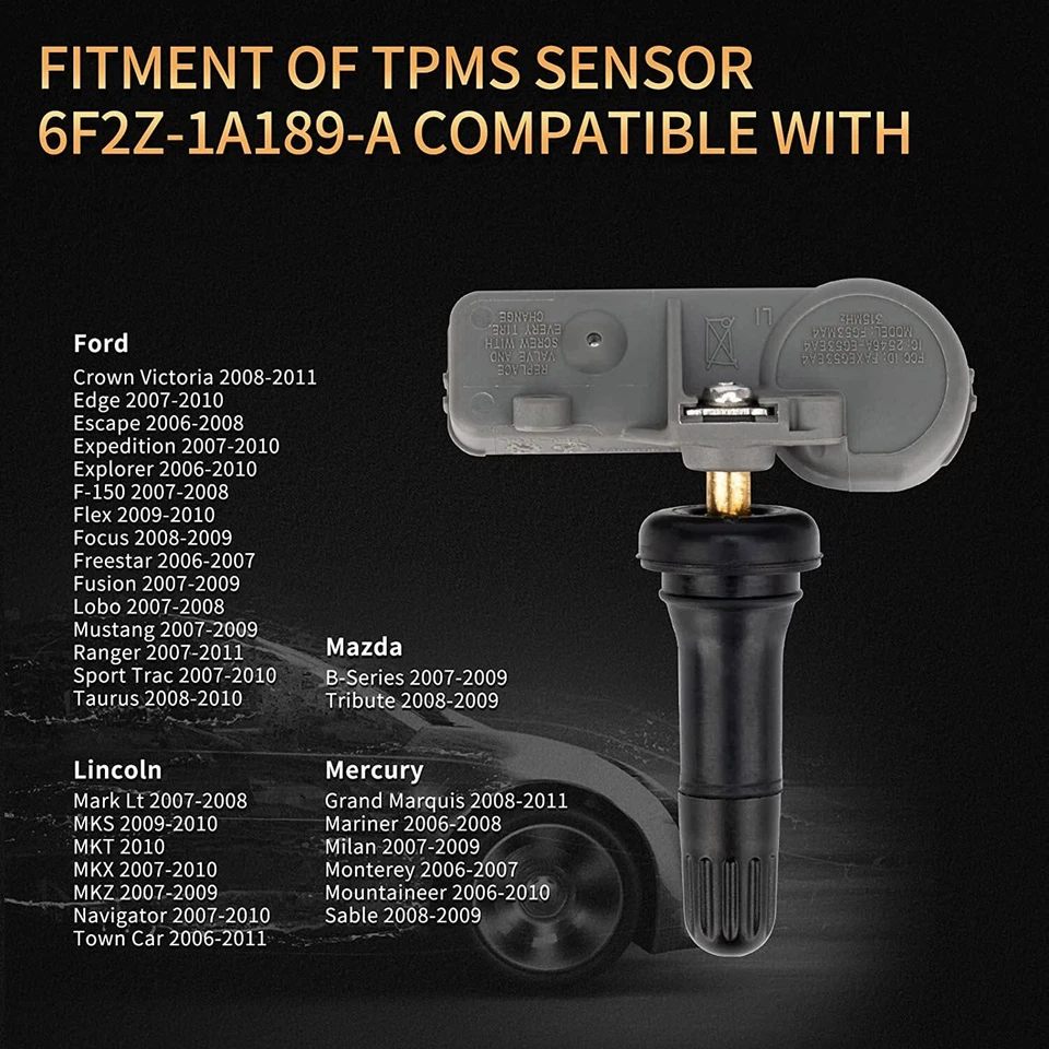6f2z-1a189-a TPMS Tire Pressure Sensor of 2007 2008 2009 Ford Mustang Fusion 4pc - Image 3 of 4