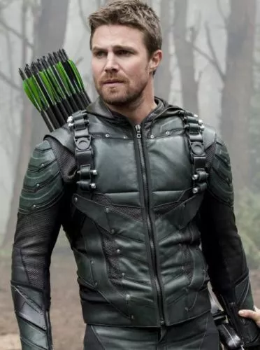 Green Arrow Season 5 Hoodie Leather Jacket With Detachable Hood