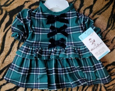 Pet Dress Dog or Cat Green Plaid 3 Bow Holiday sz.small New 