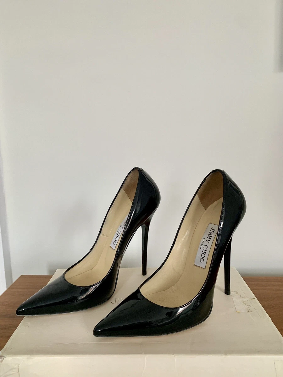 New Ladies Jimmy Choo Classic Pigalle Stiletto Shoes Black Patent Size 36.5