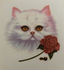 Original Vintage Cute Cat With Rose Mini Hot Peel Iron On Transfer