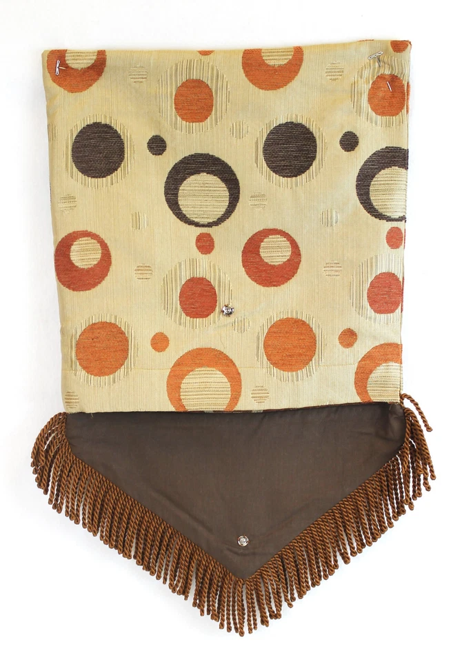 2 Fundas de Almohada MCM Círculos Geométricos Marrón Tostado Naranja Flecos Tela Brillante BOHO Foto 3 de 4