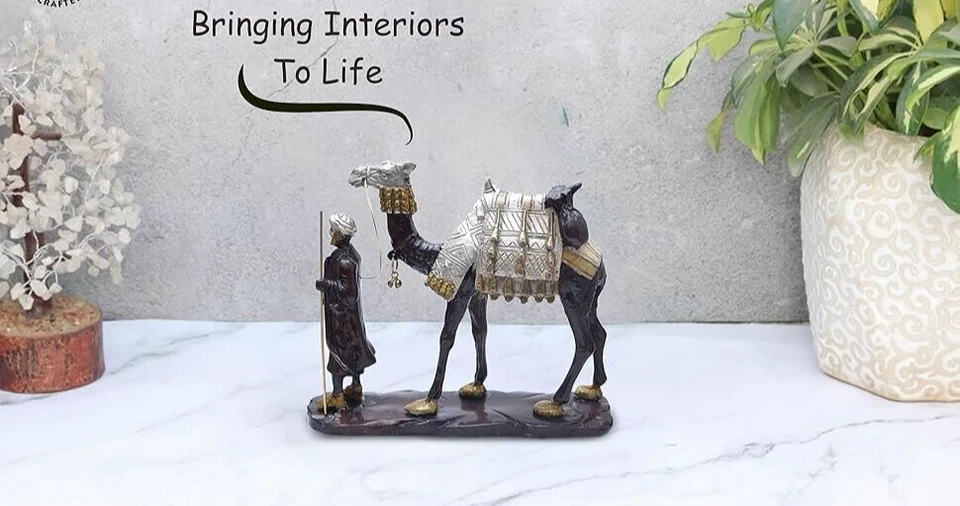 Pieza de exhibición de latón Merchant of Arabia, hombre de latón artesanal con pieza de exhibición de camello, Foto 2 de 4