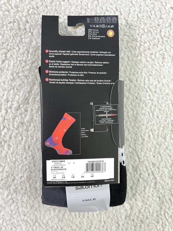 Salomon Snow Ski X-Max Jr Calcetines Mezcla Lana Cojín Niños Talla Grande 3.5-6 Nuevo Foto 3 de 4