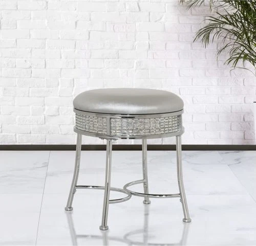 Hillsdale Furniture Glam Backless Diamond Band Vanity Stool Chrome - Image 3 of 4