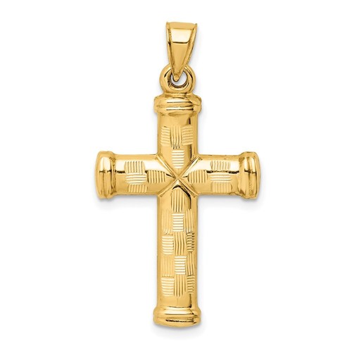 Real 14kt Yellow Gold Hollow Diamond-cut Cross Pendant - Picture 3 of 6