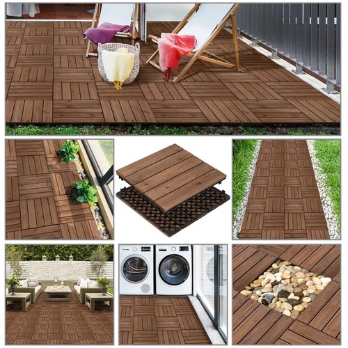 Renwick 12" x 12" ineinandergreifende Holzbodenfliesen Outdoor/Indoor 27 Stück braun - Bild 4 von 10