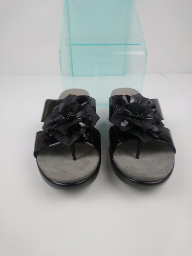 Dansko Black Patent Leather Flower Wedge Slip On Sandals Women's 37 / US 6.5 - 7 - Picture 2 of 8
