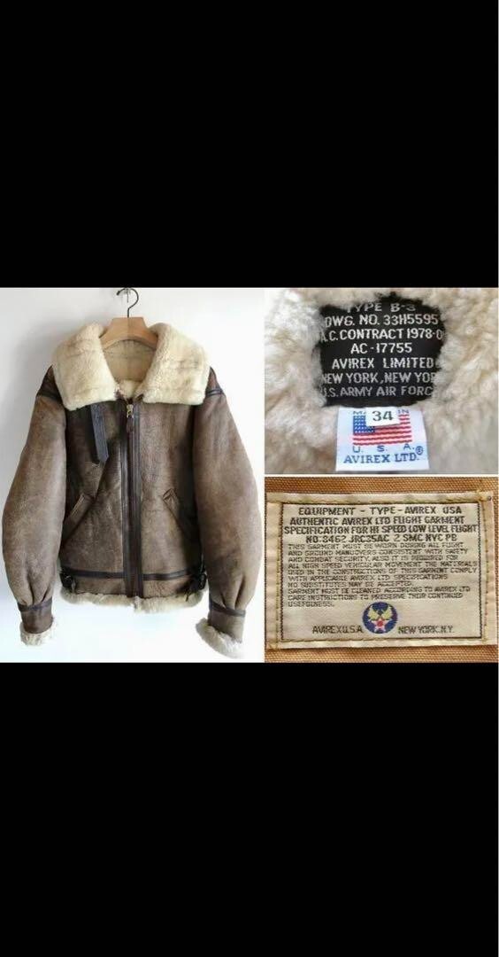 Vintage Avirex B-3 Sheepskin Leather Bomber Jacket Shearling Size 
