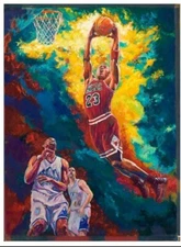Dimitry Turchinsky-Hand Signed Oil On Canvas Mixed Media, “Michael Jordan Dunks”
