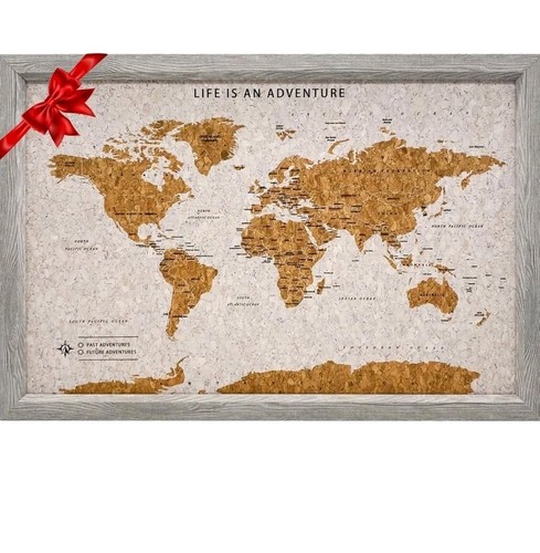 World Travel Map Pin Board Pins Splosh Personalised Planner Maps Cork Grey