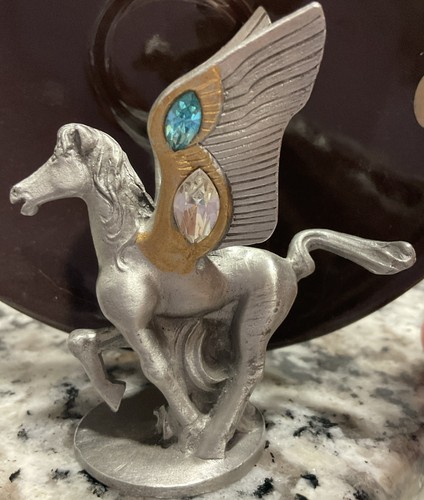 Vintage Ray Lamb pewter figurine of a Pegasus/winged horse w/gold-accented wings
