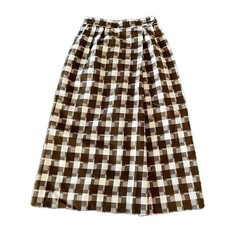 Vintage Brown White Gingham Plaid Midi Skirt Button Detail Prairie Size XS