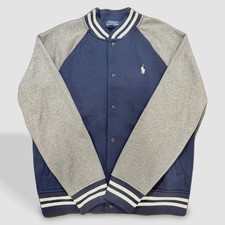 Navy Blue  Grey Men's Varsity Vintage Style Polo Ralph Lauren Jacket EUC