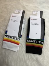 NWT Lululemon Daily Stride Mid Crew Socks 2 Pairs Rainbow WHT BLK Size M